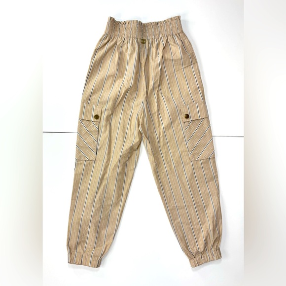 Twin-set Pull-on Utility Cargo Pants Vertical Striped 100% Cotton Shirred Waist - Picture 2 of 15